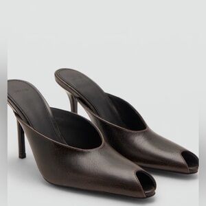 Mango Dark Brown Peep-Toe Mules